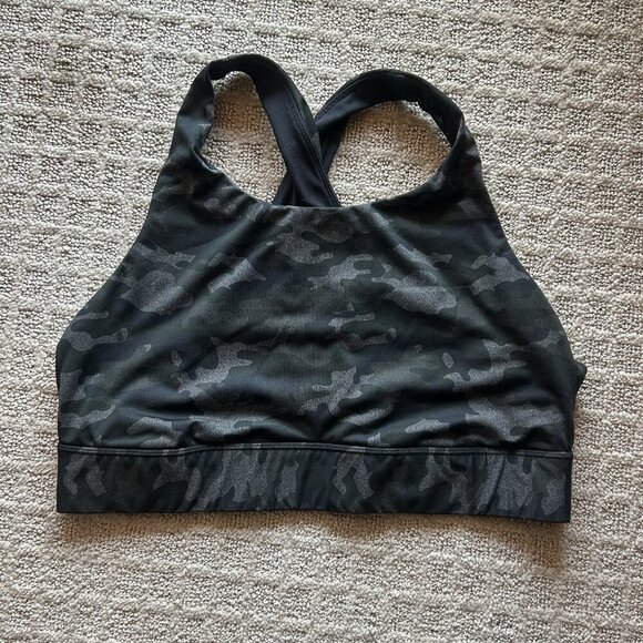 Fabletics Womens XL Black Camo Racerback Sports Bra No Padding Yoga Gym Workout - Picture 1 of 4